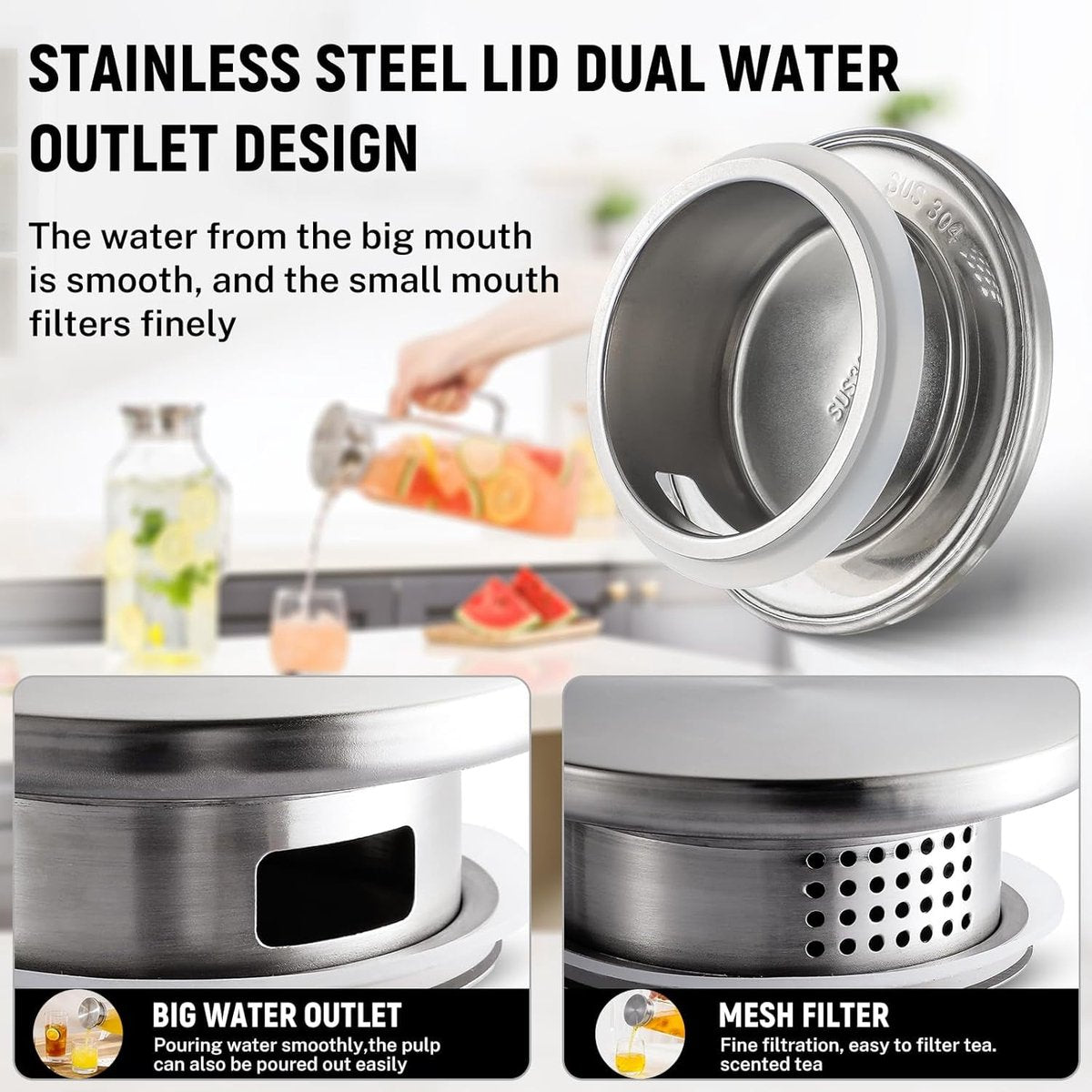 Square glass water jug - with lid and handle - refrigerator safe - suitable for hot and cold drinks - large capacity for home and restaurant use - suitable for coffee, juice, milk and other drinks. - Image 2