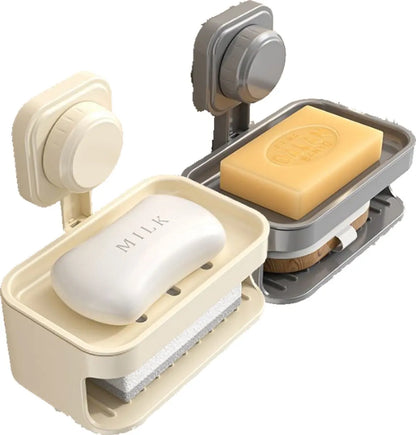 Soapbox - suction cup household high-end drain soap rack - soapbox - bathroom - toilet - wall-mounted - double-layer anti-collision soapbox
