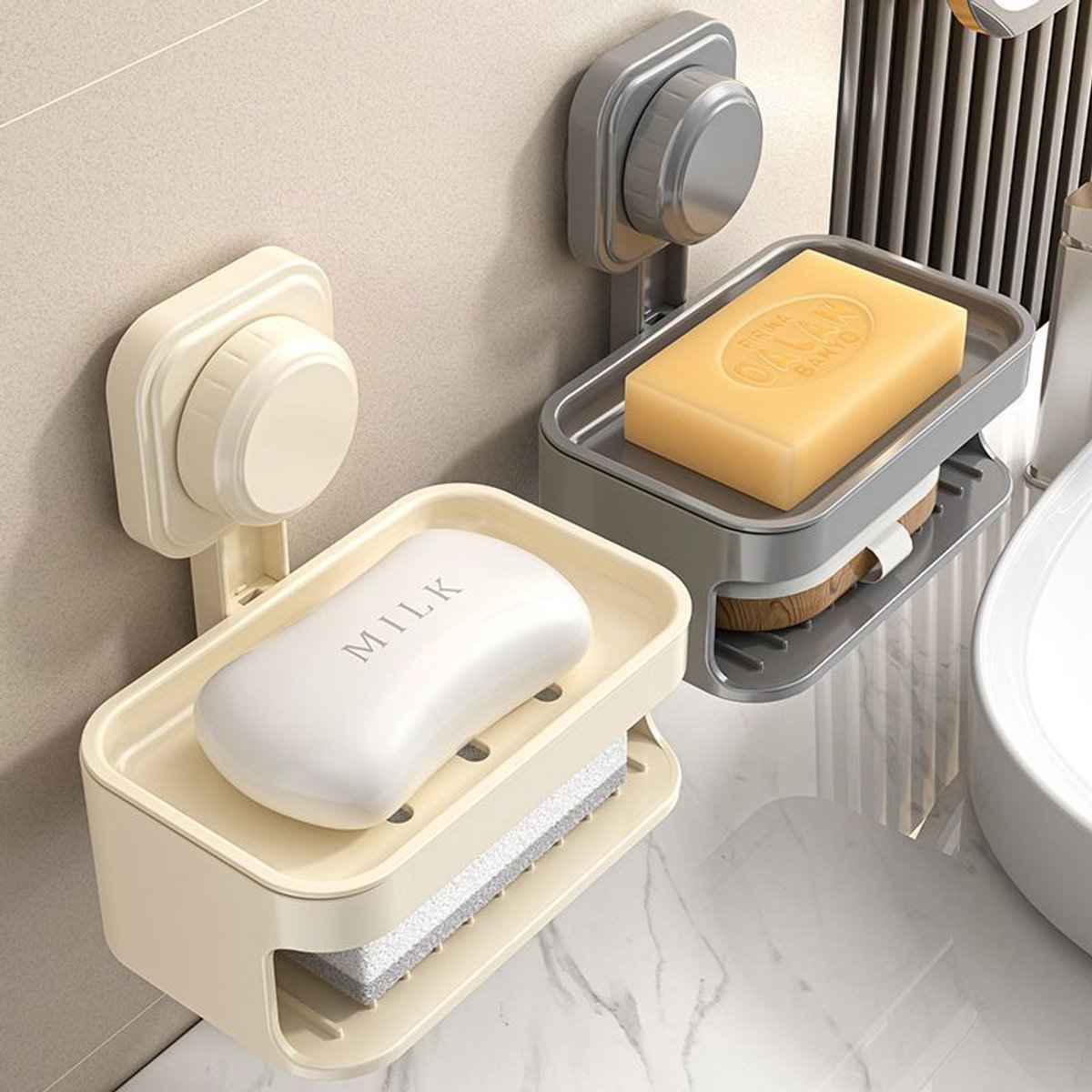 Soapbox - suction cup household high-end drain soap rack - soapbox - bathroom - toilet - wall-mounted - double-layer anti-collision soapbox - Image 2