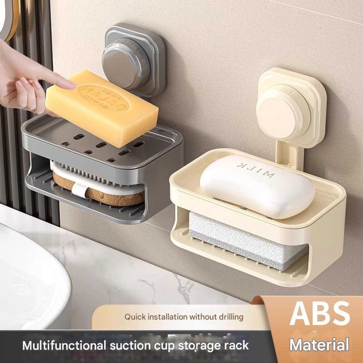 Soapbox - suction cup household high-end drain soap rack - soapbox - bathroom - toilet - wall-mounted - double-layer anti-collision soapbox - Image 3