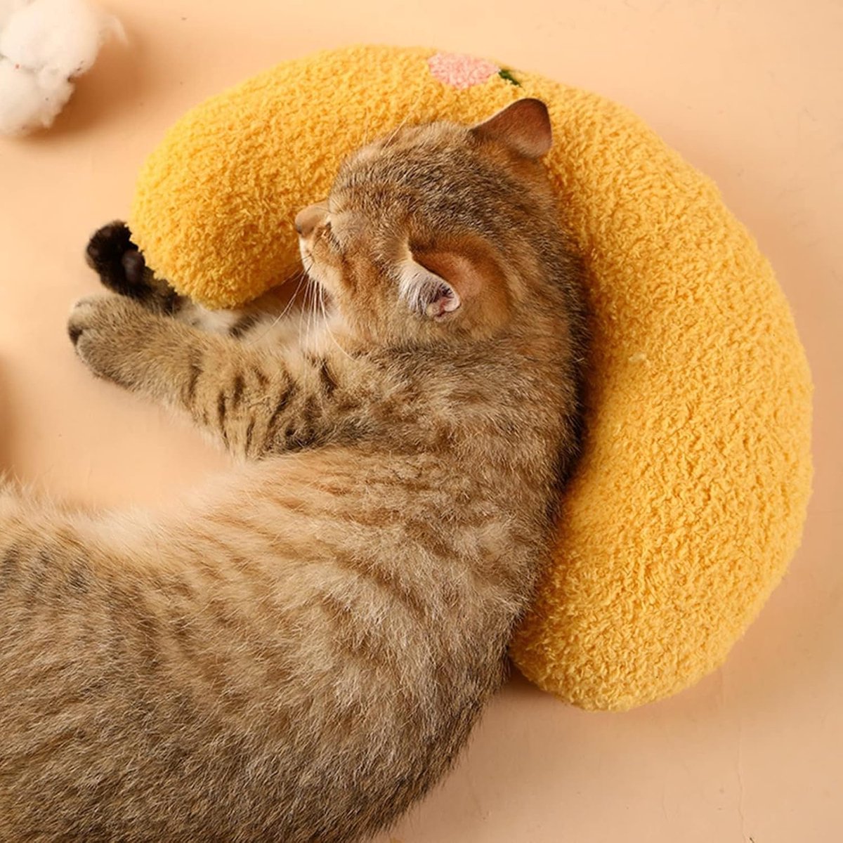 Pet Cushion - Soft Plush Pet Cushion - Cute Patterned Pet Mat - Comfortable Neck Support - Suitable for Cats and Dogs - Yellow - Image 6