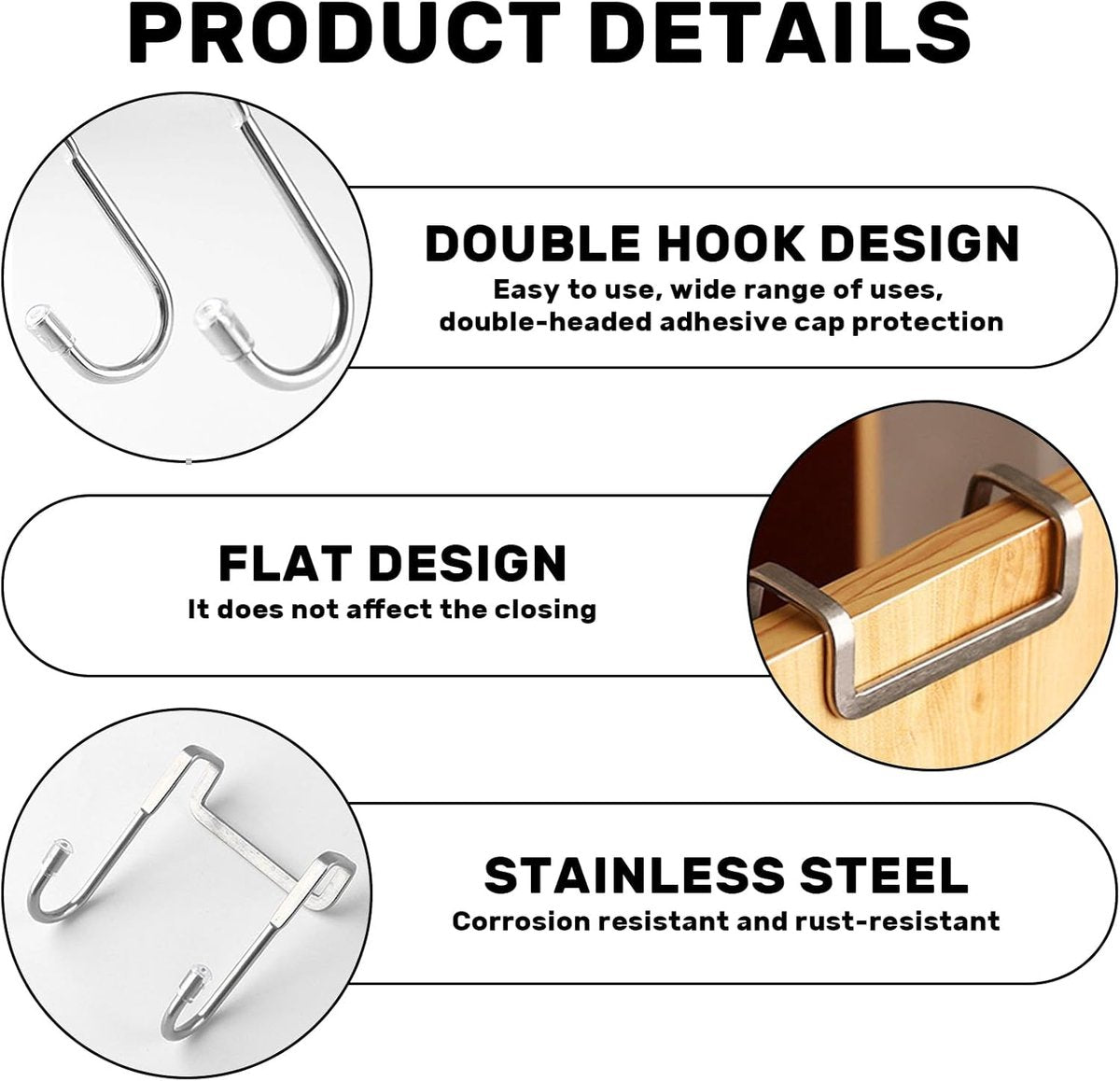 3-pack - Stainless steel - S-hooks - Clothes hangers with double hooks - Suitable for kitchens, bathrooms, dormitories - For hanging coats, towels and clothes (silver) - Image 2