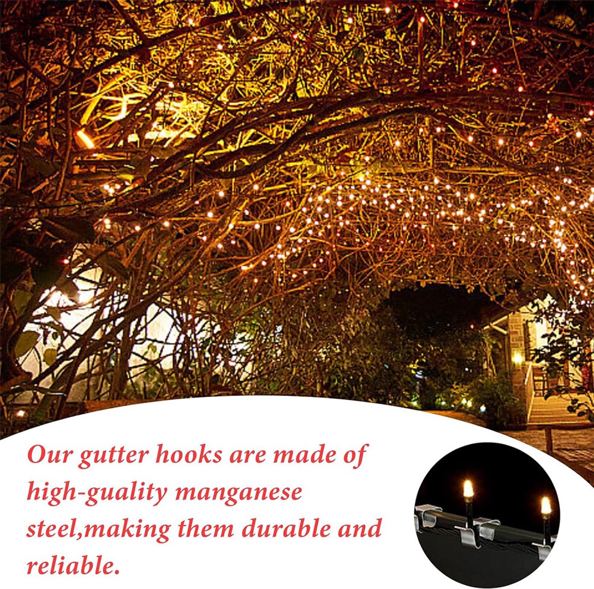 Pack of 100 pieces - Christmas light hooks - Hooks for outdoor lighting - Christmas light clips - Hanging hooks for Christmas lights, kitchen lights, etc. - Stainless steel metal cable clips with clamps - Cable clips - Image 3