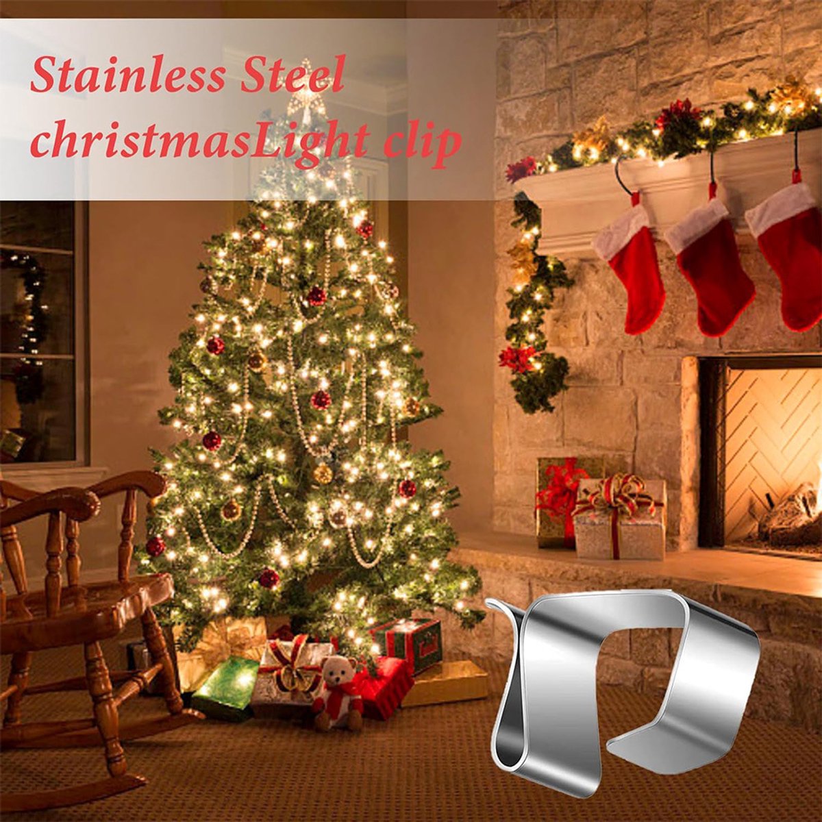 Pack of 100 pieces - Christmas light hooks - Hooks for outdoor lighting - Christmas light clips - Hanging hooks for Christmas lights, kitchen lights, etc. - Stainless steel metal cable clips with clamps - Cable clips - Image 4