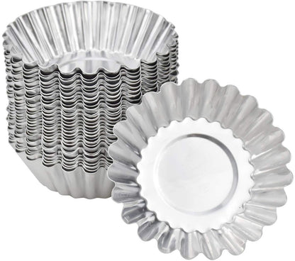 30-Piece Egg Pie Molds - Steel Baking Molds - Muffin Molds - Cupcake Molds - Pudding Molds - Desserts - Ice Cream - Non-Stick and Reusable - Silver