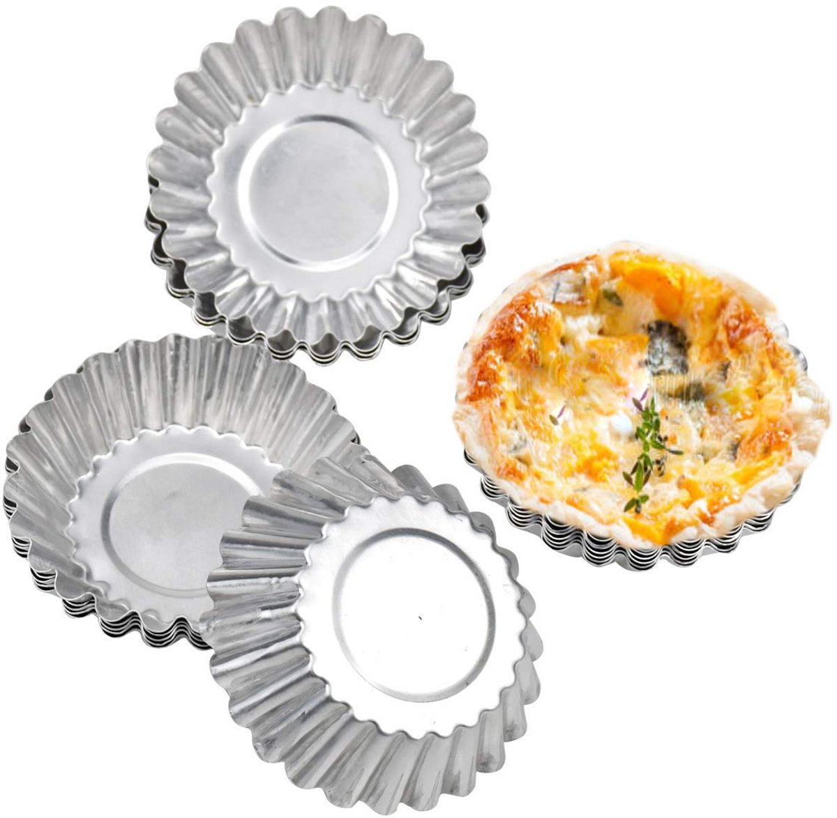30-Piece Egg Pie Molds - Steel Baking Molds - Muffin Molds - Cupcake Molds - Pudding Molds - Desserts - Ice Cream - Non-Stick and Reusable - Silver - Image 7