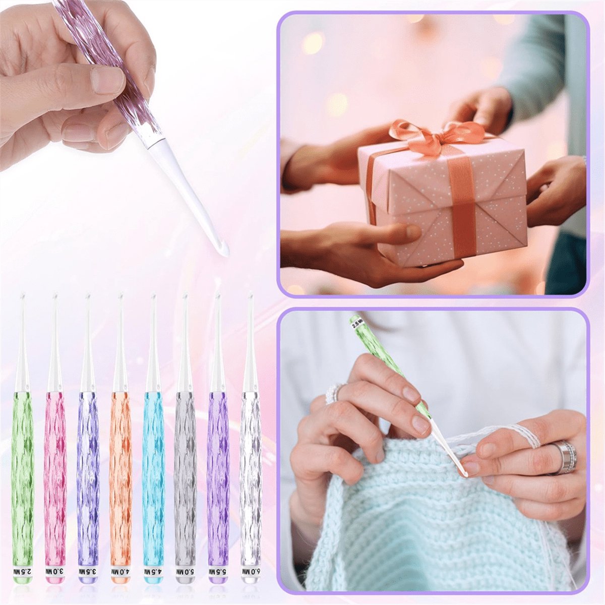 8-piece crochet hook set - crochet hook set with straight shaft - non-slip crochet hook grip - ergonomic knitting needles - Image 2