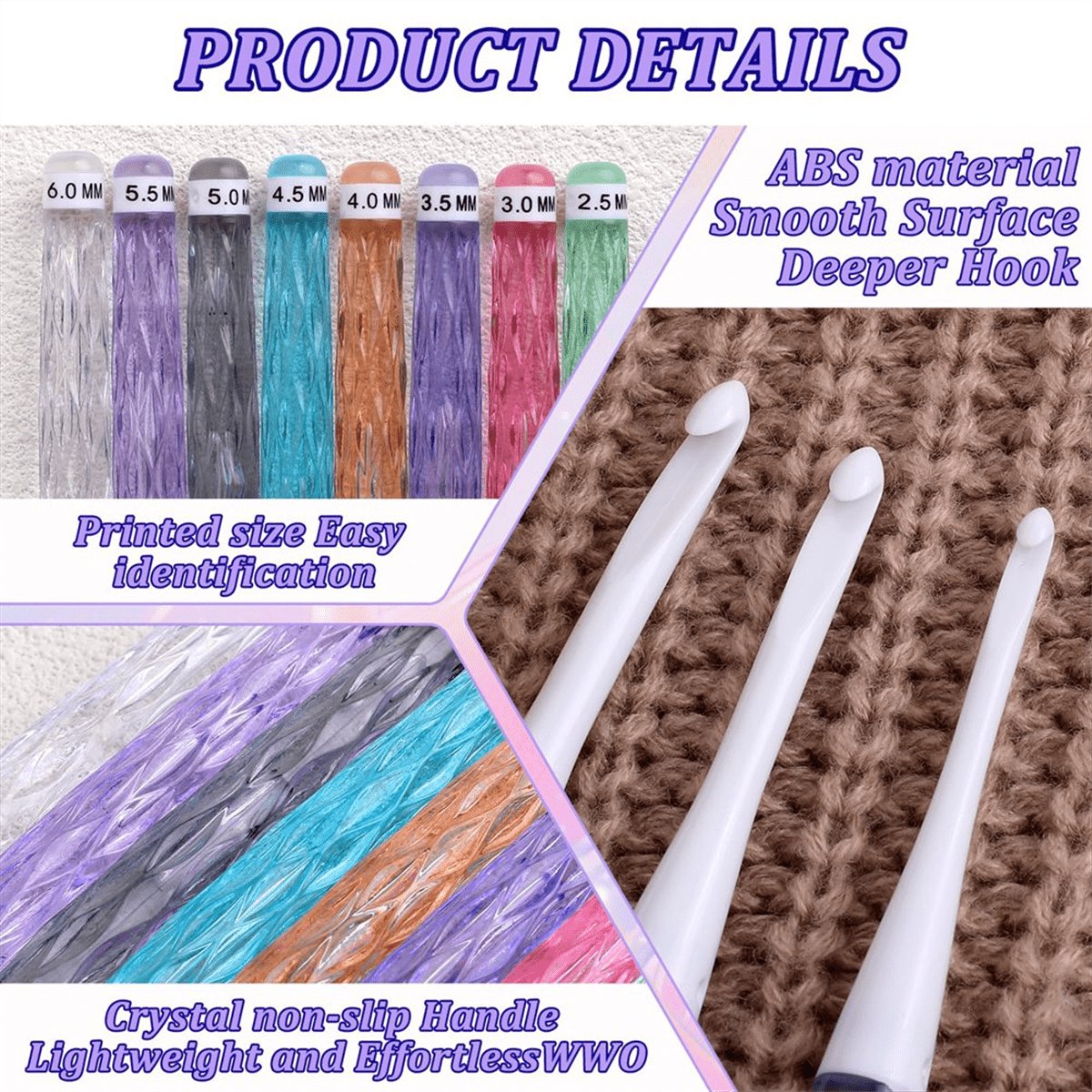 8-piece crochet hook set - crochet hook set with straight shaft - non-slip crochet hook grip - ergonomic knitting needles - Image 3