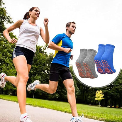 Non-slip socks (2 pairs) - Yoga socks - Non-slip yoga socks for women - Non-slip sports socks for adults - 100% cotton - Sports - Yoga - Pilates - Gymnastics - Trampoline socks - Blue - Gray - Sizes 36-43 - Image 2