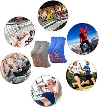 Non-slip socks (2 pairs) - Yoga socks - Non-slip yoga socks for women - Non-slip sports socks for adults - 100% cotton - Sports - Yoga - Pilates - Gymnastics - Trampoline socks - Blue - Gray - Sizes 36-43 - Image 4