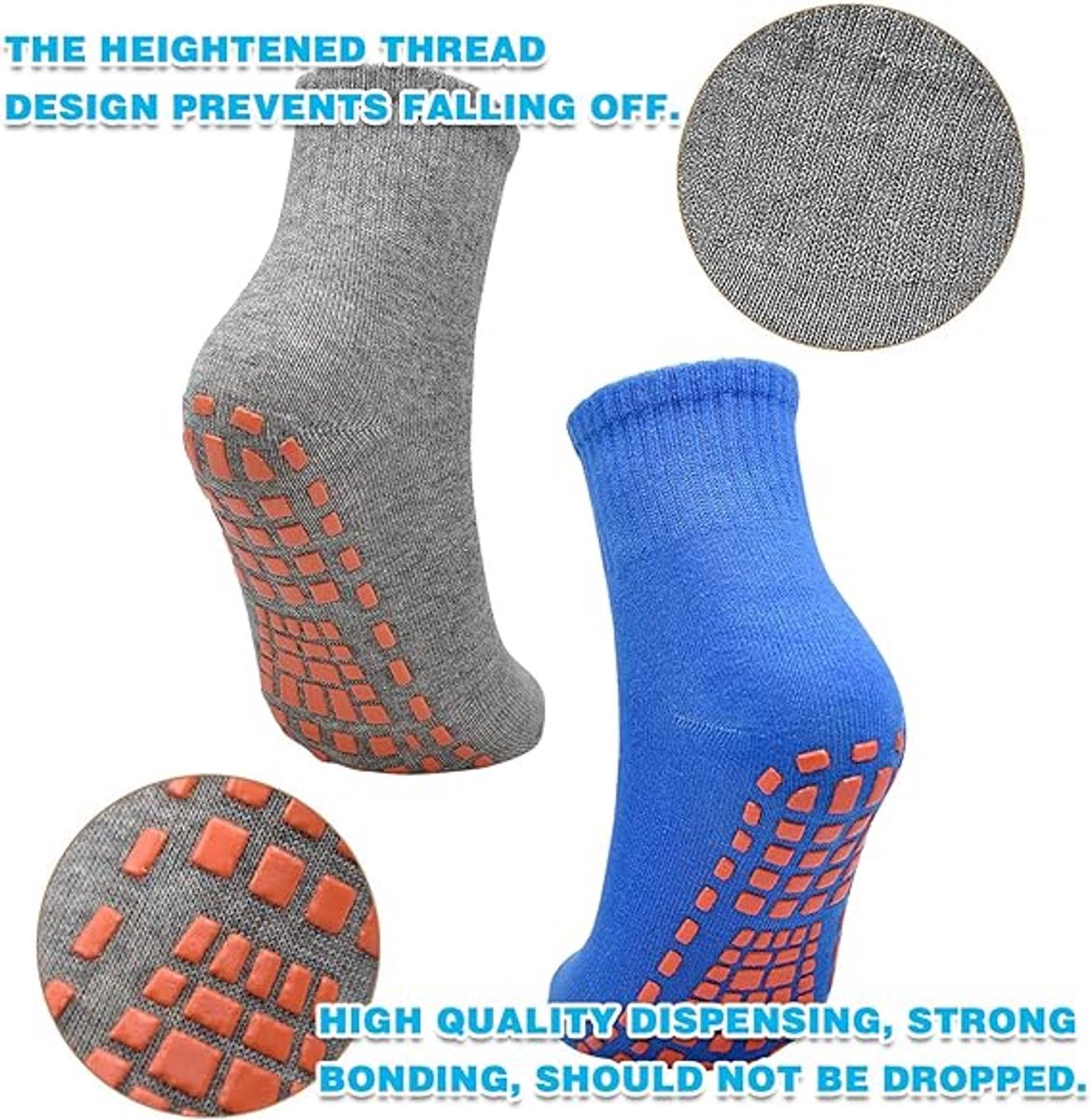Non-slip socks (2 pairs) - Yoga socks - Non-slip yoga socks for women - Non-slip sports socks for adults - 100% cotton - Sports - Yoga - Pilates - Gymnastics - Trampoline socks - Blue - Gray - Sizes 36-43 - Image 5