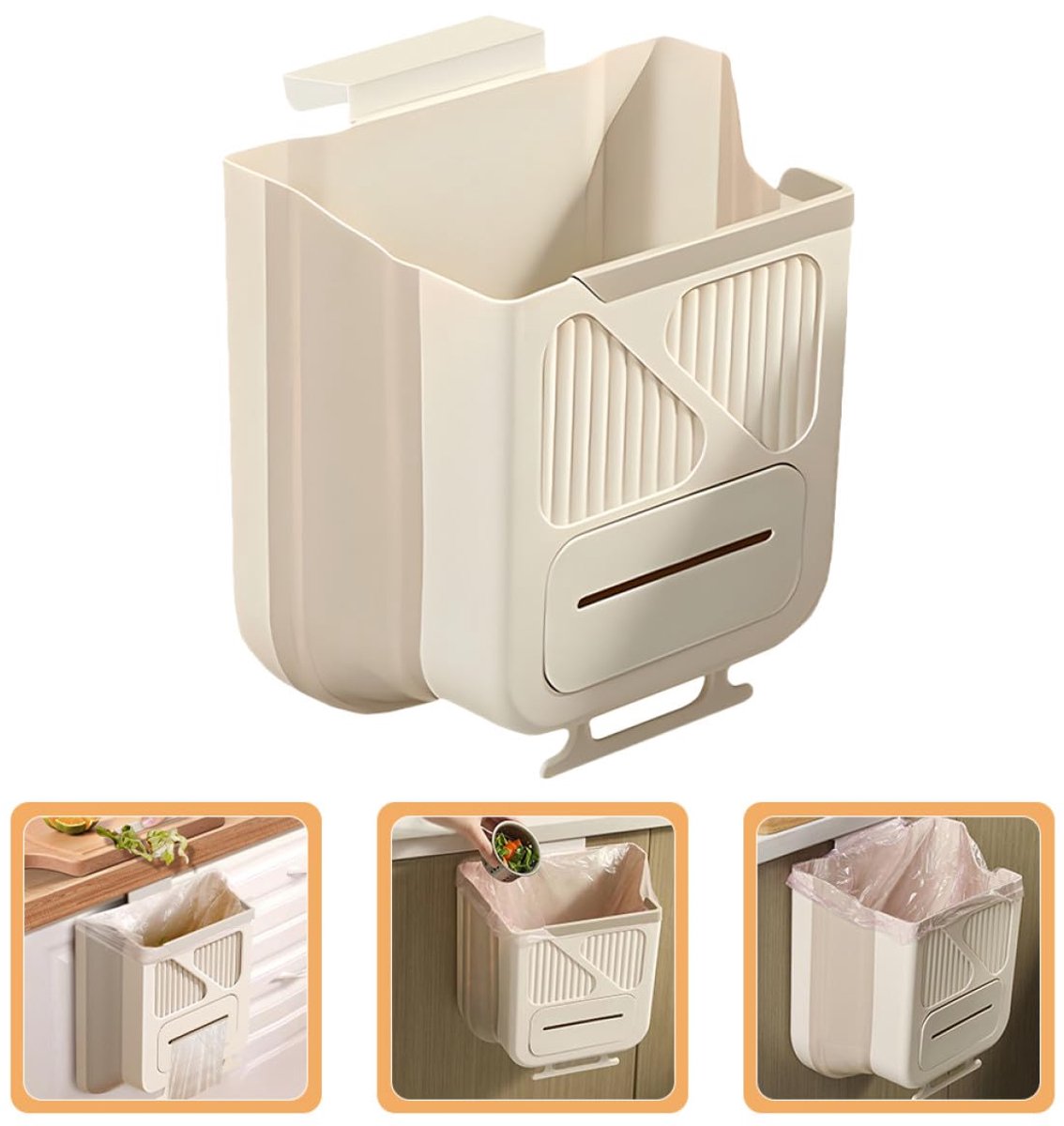 Waste Bin - Hanging Waste Bin - Foldable Waste Bin - Capacity: 7 Liters - Space-Saving Design - Suitable for Kitchens, Cabinet Doors, Bathrooms, Campers, Cars and Camping (White) - Image 4
