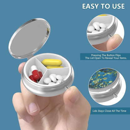 Pill Box - Three-Compartment Pill Box - Portable Pill Box - Fits in Pocket or Purse - Decorative Metal Medicine and Vitamin Storage Box - Unique Gift (Blue Quicksand) - Image 2