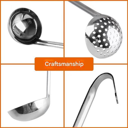 Two-piece set - Stainless steel soup ladle and sieve with hook - can be hung on the side of a pan - Soup ladle - Porridge spoon - Thickened household spoon - 25 cm - Image 2