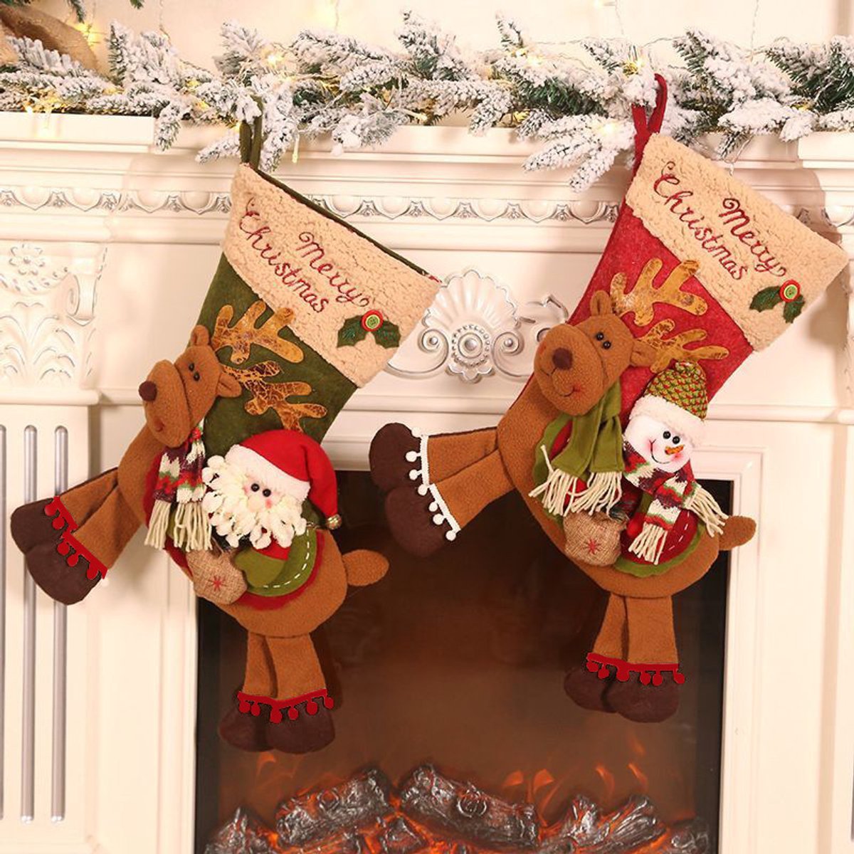 Gift Bags - 23 Inch Christmas Stockings - Santa and Reindeer Pattern - Extra Soft Plush Cuff - Classic Christmas Stocking Decoration - Perfect for Family Holiday Decor（A） - Image 4