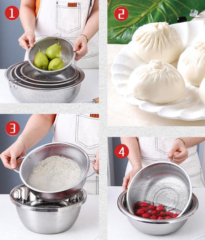 2-piece vegetable draining rack set made of stainless steel - with handles - drip tray on top - suitable for draining pasta, vegetables, fruit and rice - dishwasher safe - 2-piece set - diameters 22.5 cm and 19.5 cm - Image 4