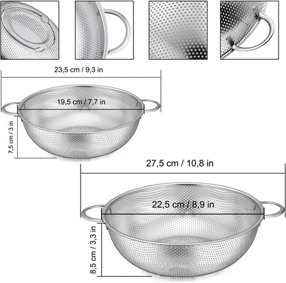 2-piece vegetable draining rack set made of stainless steel - with handles - drip tray on top - suitable for draining pasta, vegetables, fruit and rice - dishwasher safe - 2-piece set - diameters 22.5 cm and 19.5 cm - Image 5