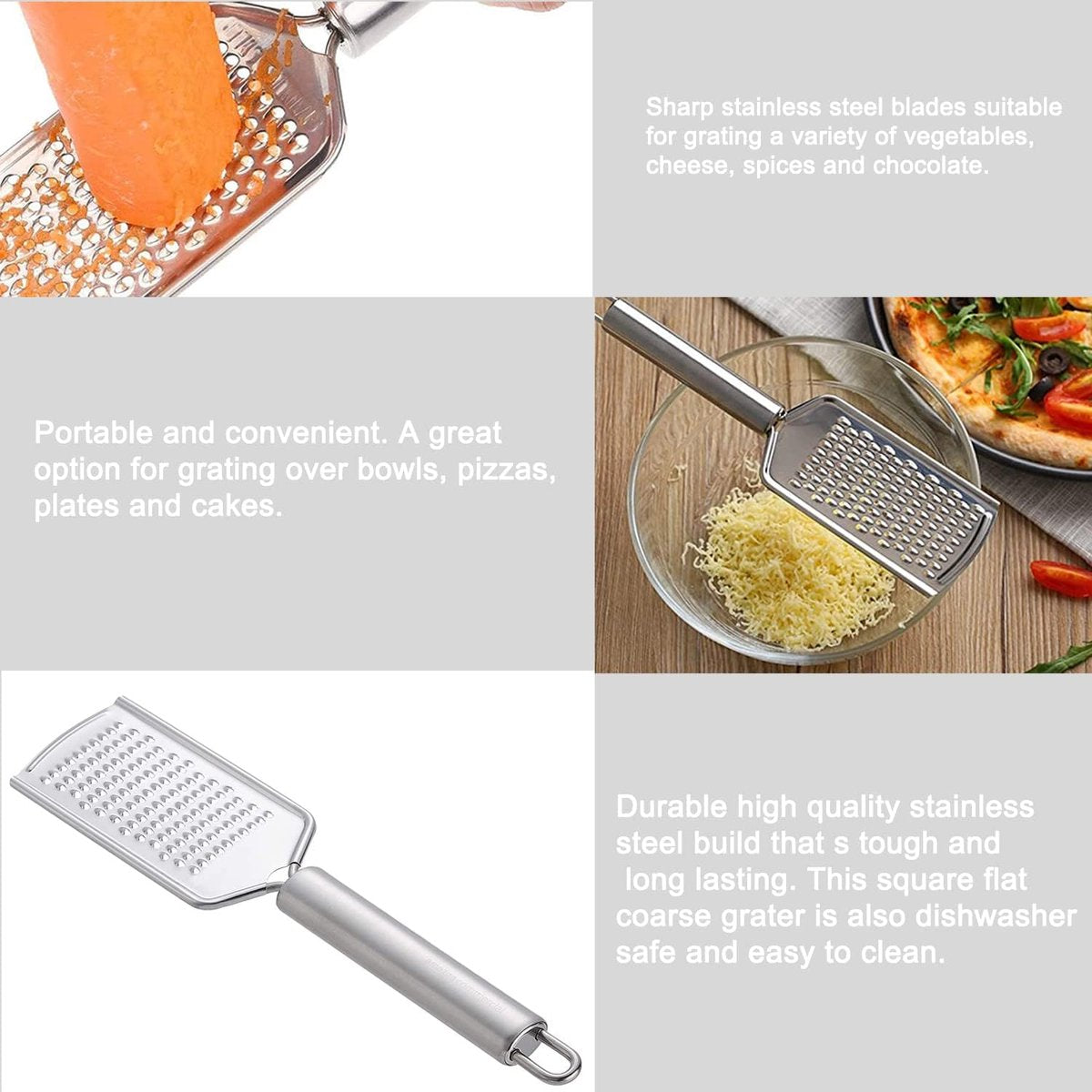 Stainless Steel Flat Grater - 1 Piece - 23.5cm - Perfect for grating garlic, cheese, chocolate, lemons and limes - Durable and rust-resistant - With hanging holes (1 piece) - Image 2