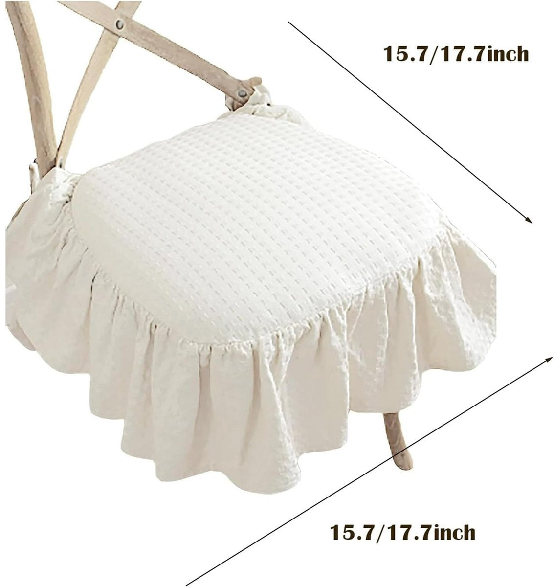 Ruffle Solid Chair Cushion - Firm Farmhouse Chair Cushion with Ruffles - Removable Seat Cushion with Locking Option for Wooden Dining Chairs (Dark Gray, 17.7*17.7 Inches) - Image 4