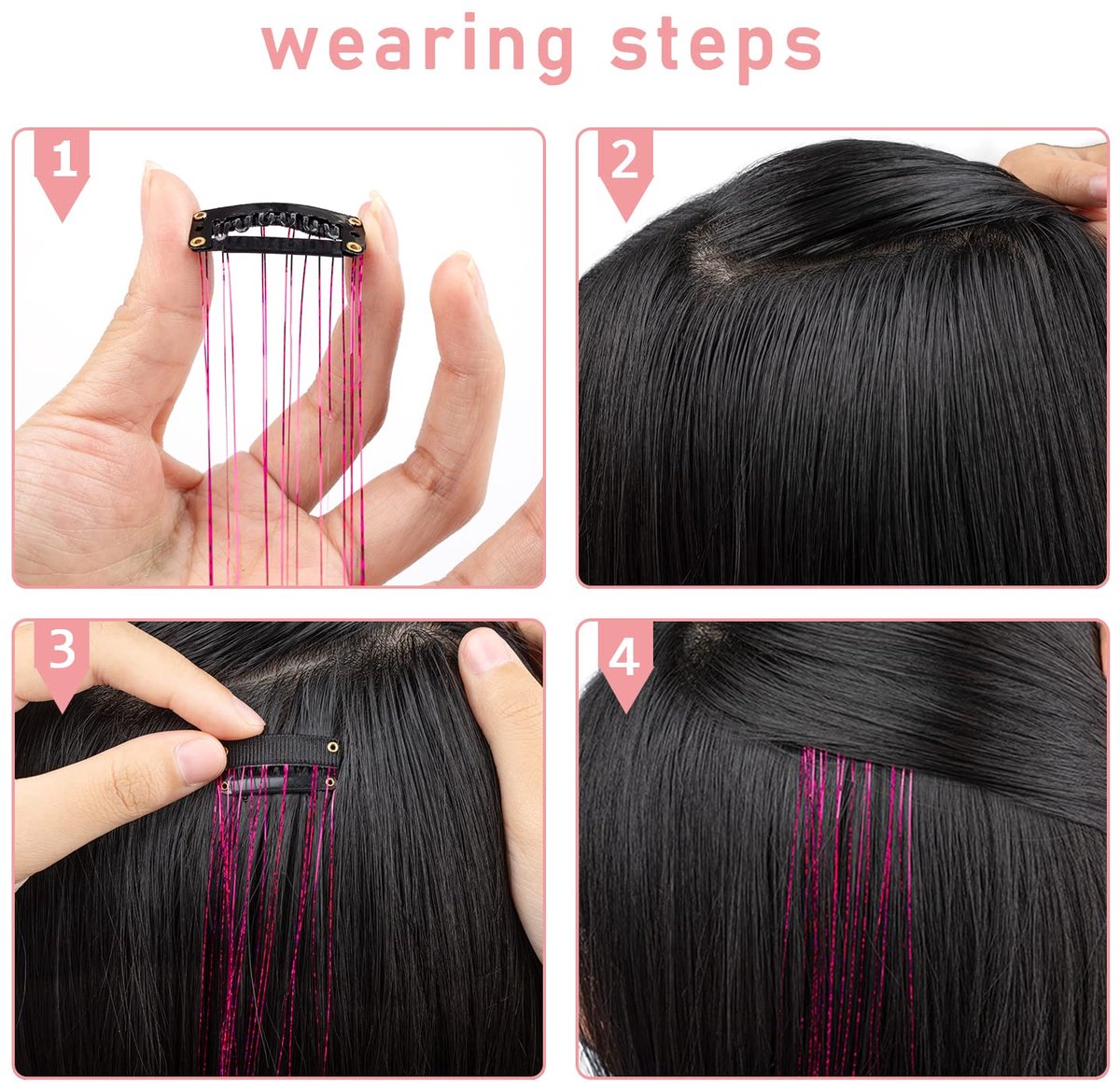 Hair Tinsels - Festival Hair Extensions - Glitter Hair Extensions - 12-Piece Clip-On Hair Accessory Set - 52 cm, for Christmas and New Year, Glitter Hair Extensions, Suitable for Women, Girls and Children (Rainbow Colors) - Image 2