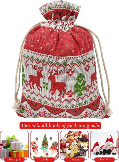 Christmas linen gift bags - 24 pieces - 10x14cm - Christmas decoration for indoors - Reusable - Christmas candy bags with drawstring - Suitable for gift bags for children's parties during the Christmas holidays - Image 6