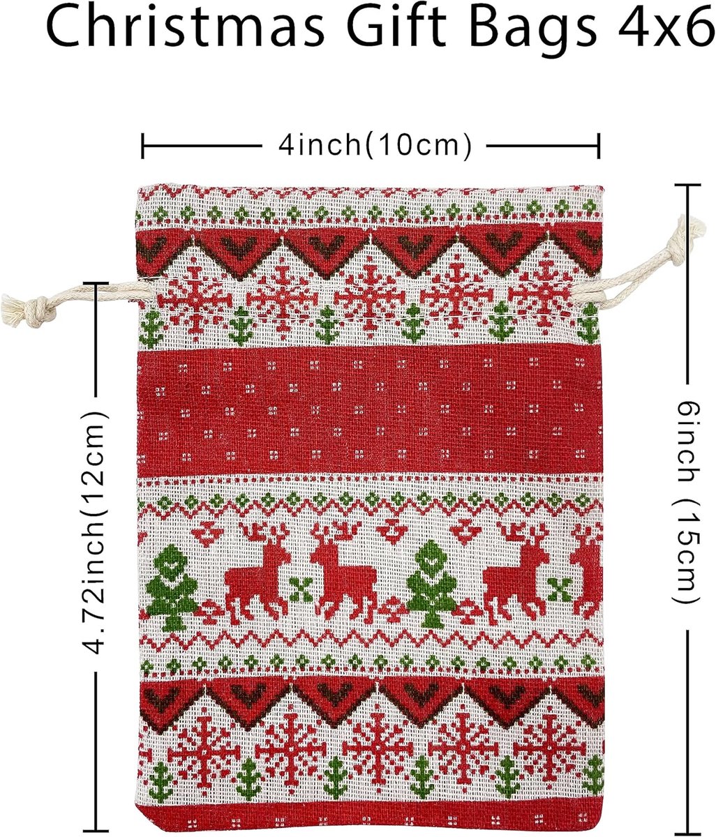 Christmas linen gift bags - 24 pieces - 10x14cm - Christmas decoration for indoors - Reusable - Christmas candy bags with drawstring - Suitable for gift bags for children's parties during the Christmas holidays - Image 7