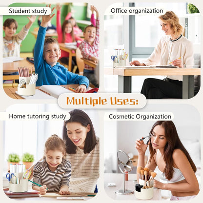 Desktop Rotating Pencil Holder - 3-Compartment Rotating Pencil Holder - Pencil Organizer - 360 Degree Rotating Office Supplies Organizer - for Pencils, Crayons & Office Supplies (White) - Image 3