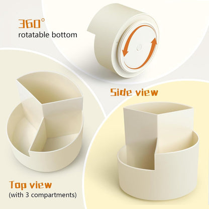 Desktop Rotating Pencil Holder - 3-Compartment Rotating Pencil Holder - Pencil Organizer - 360 Degree Rotating Office Supplies Organizer - for Pencils, Crayons & Office Supplies (White) - Image 5