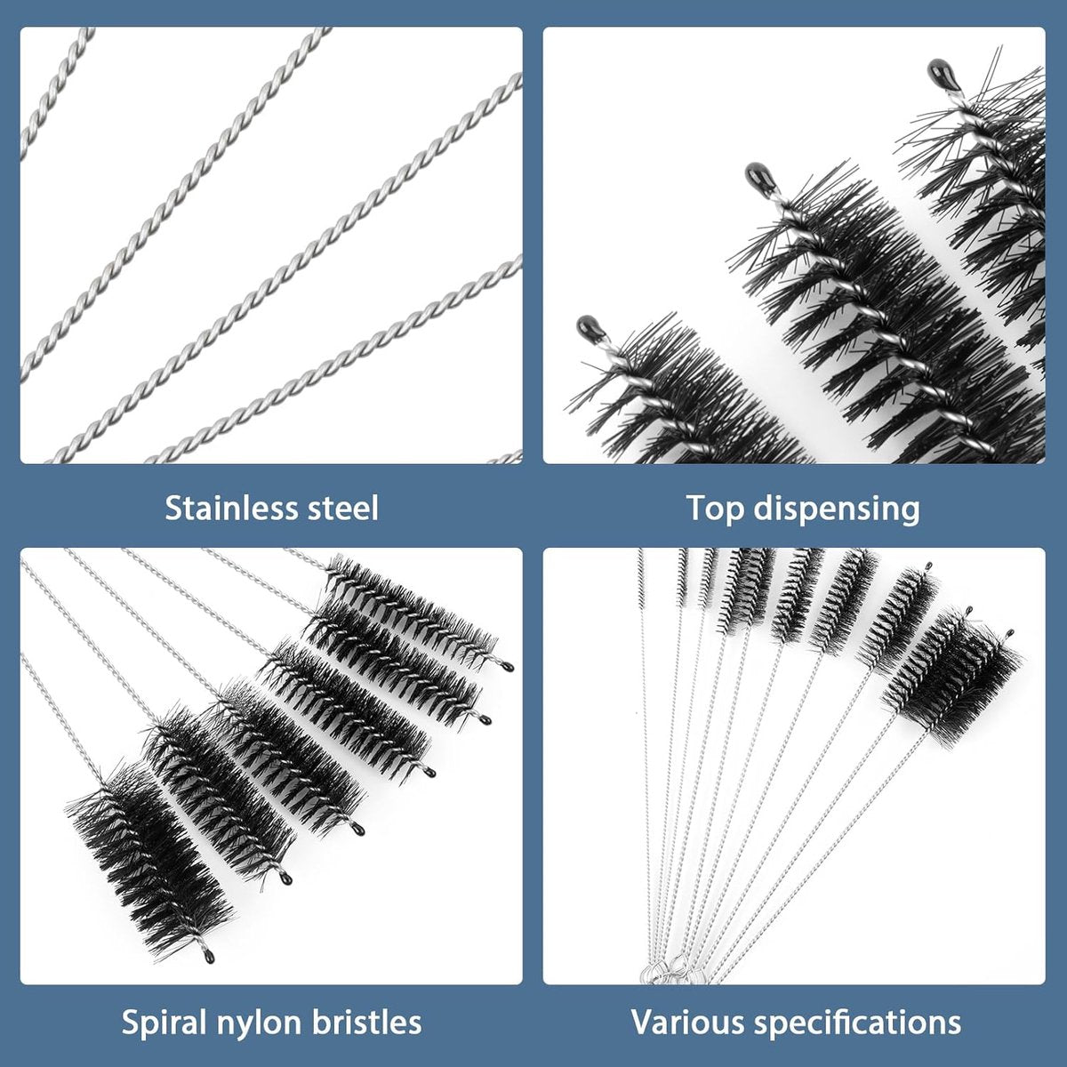 10-Piece Bottle Brush - Cleaning Brush Set - for pipes, keyboards, test tubes, kettle spouts, sinks, bottles and coffee makers - Image 5