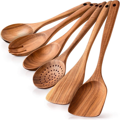 cookware set - 6-piece - Wooden kitchen utensils - Spoon and spatula set - lightweight non-stick cookware