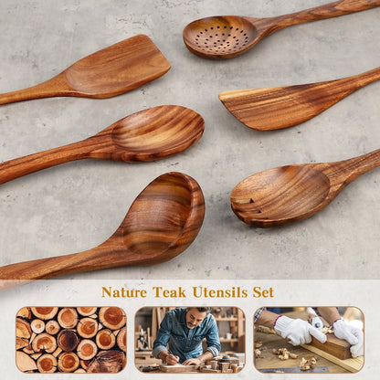 cookware set - 6-piece - Wooden kitchen utensils - Spoon and spatula set - lightweight non-stick cookware - Image 3