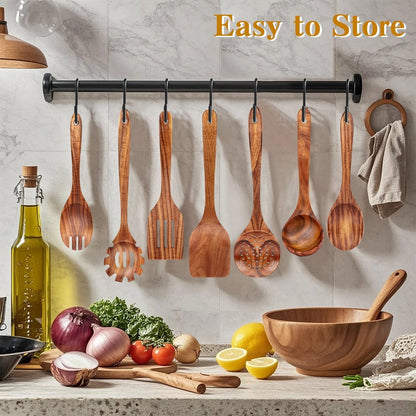 cookware set - 6-piece - Wooden kitchen utensils - Spoon and spatula set - lightweight non-stick cookware - Image 5