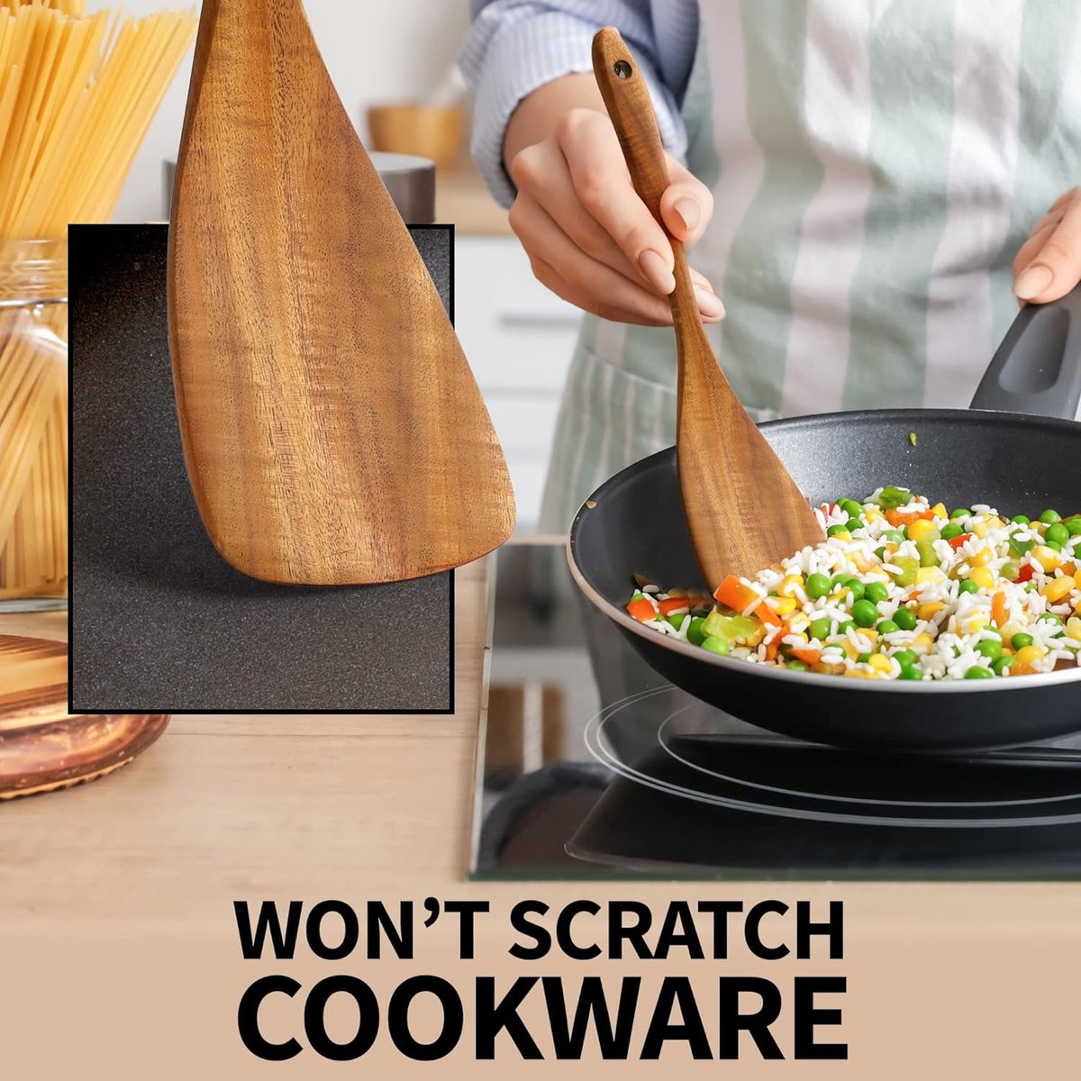 cookware set - 6-piece - Wooden kitchen utensils - Spoon and spatula set - lightweight non-stick cookware - Image 6