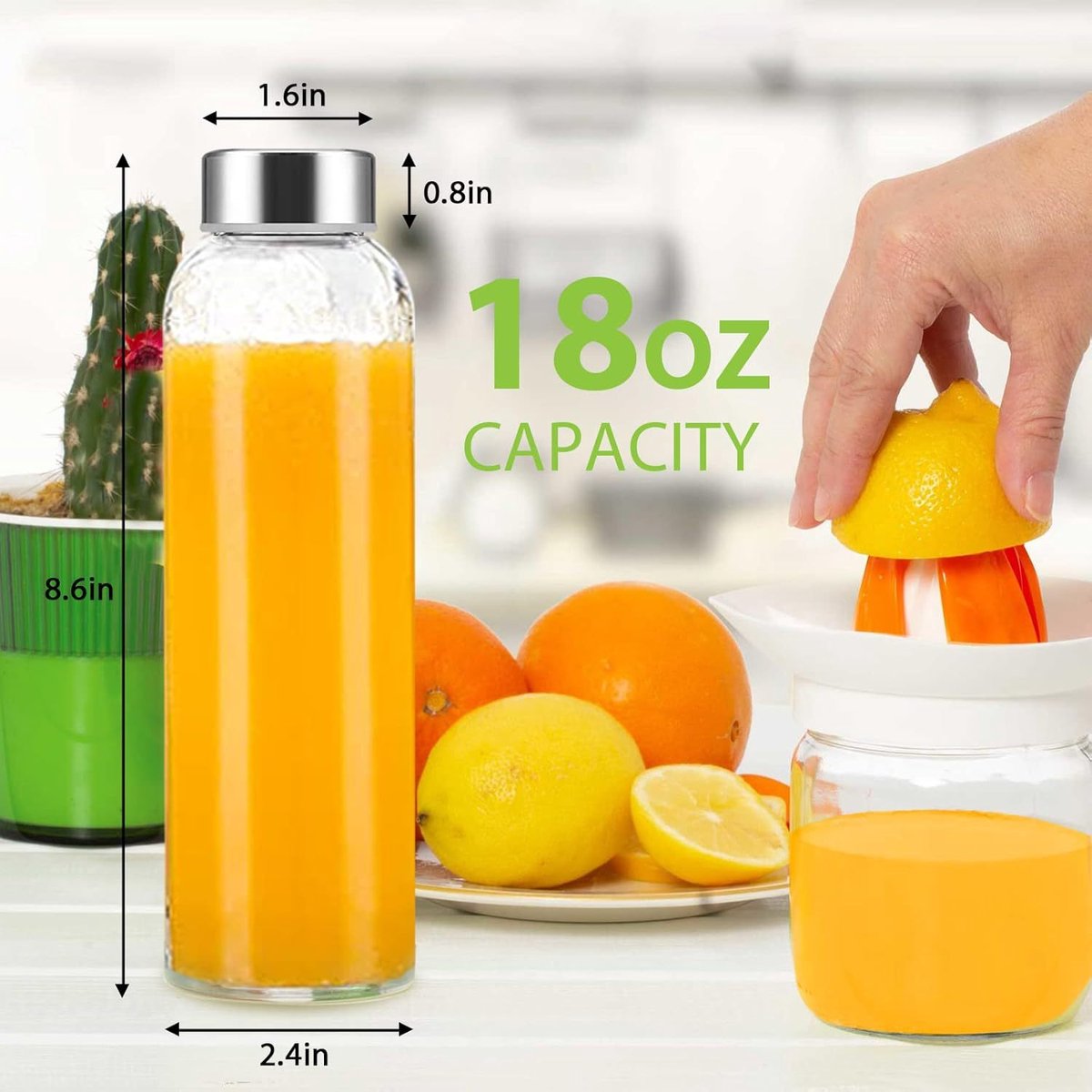 Glass Bottles - Set of 6 - 16oz Glass Juice Bottles for Drinking, Juicing & Tea Brewing with Lids - Leak-proof Set for Fridge Storage - Image 3