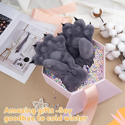 Gloves - 1 pair - Winter gloves - Cartoon gloves - Neckband - Children's gloves - Warm gloves - Plush gloves - One size（Gray） - Image 2