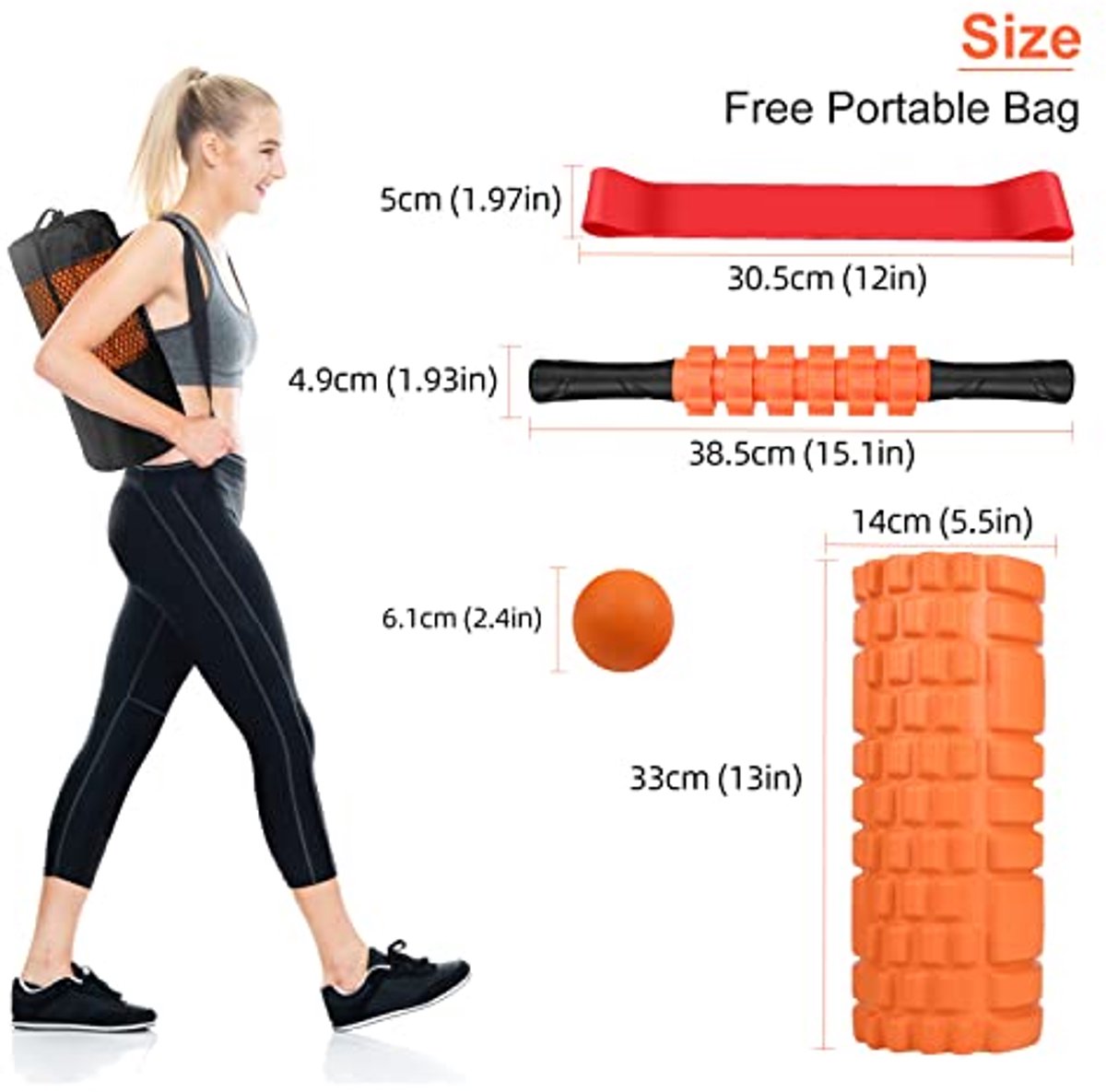 4 in 1 Foam Roller Set: Trigger Point Roller - Yoga Stick - Massage Ball - Fitness Stretching Band - Carrying Bag - Towel for Deep Muscle Massage - Pilates and Yoga - Image 5