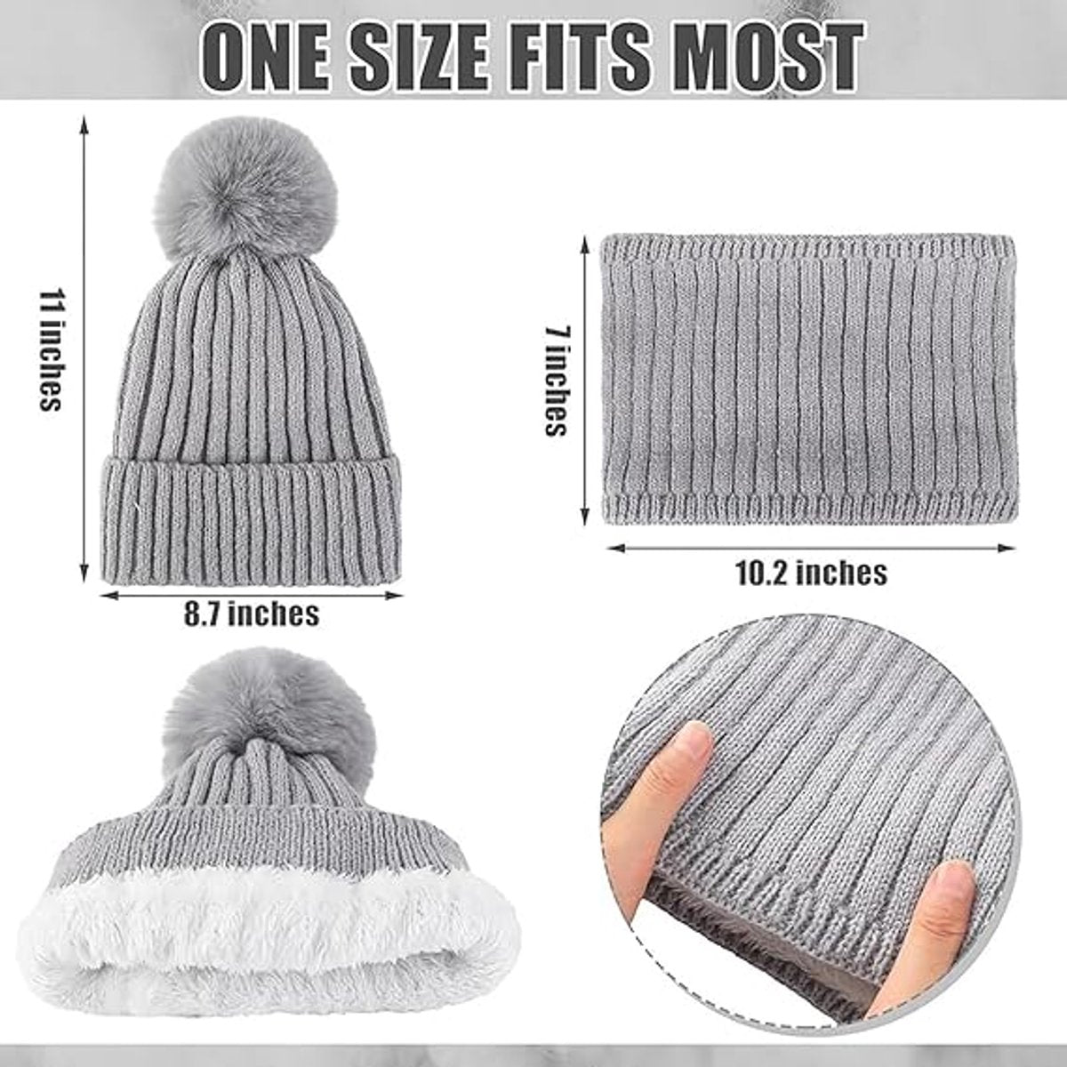 Gloves, hat and scarf - three-piece set - winter knitwear - lined with fleece and thickened - warm and cold resistant - gray - Image 2