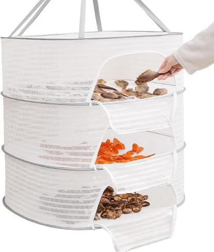 Clothes Drying Rack - Three-Tier Mesh Hanging Drying Rack - Foldable - Zippered - Suitable for drying plants, buds, fruits, flowers, vegetables, fabrics, etc. - Image 2