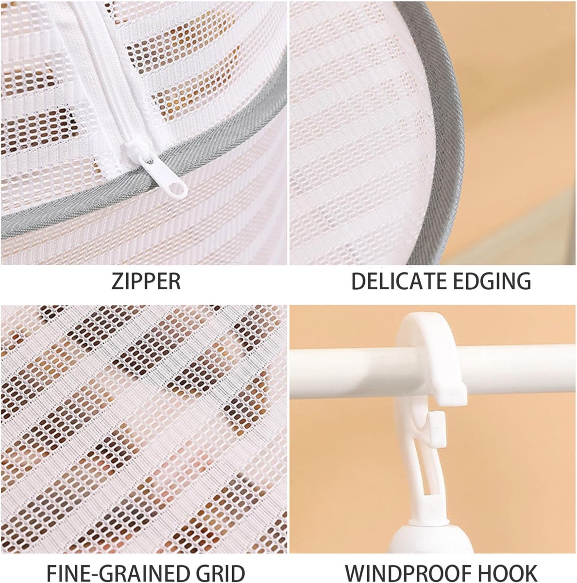 Clothes Drying Rack - Three-Tier Mesh Hanging Drying Rack - Foldable - Zippered - Suitable for drying plants, buds, fruits, flowers, vegetables, fabrics, etc. - Image 3