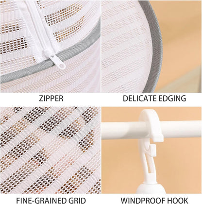 Clothes Drying Rack - Three-Tier Mesh Hanging Drying Rack - Foldable - Zippered - Suitable for drying plants, buds, fruits, flowers, vegetables, fabrics, etc. - Image 3