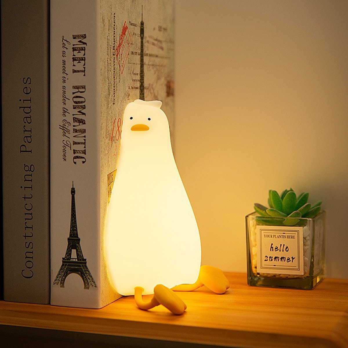 Night Light - Lying Duck Night Light - Pat Light - LED Rotating Duck - Rechargeable Sleeping Companion - Phone Holder - Night Light - Creative - Image 4