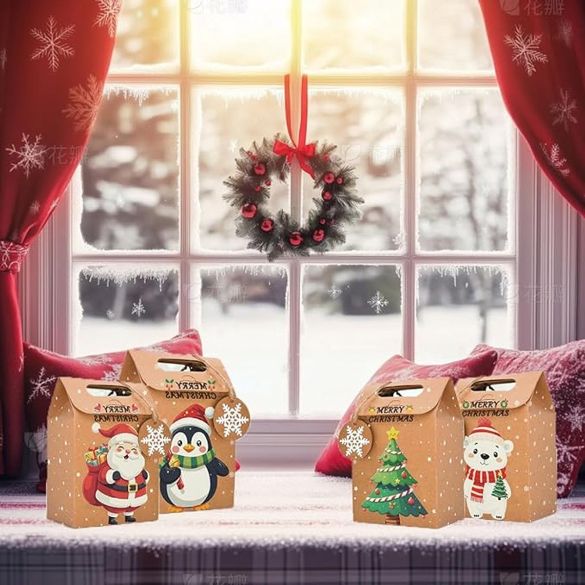 Gift Bags - 24-pack - Paper Gift Bags - Christmas Kraft Paper Candy Boxes - Christmas Kraft Paper Cookie and Snack Boxes - Christmas Gift Boxes - Christmas Party Supplies and Decorations - Image 2
