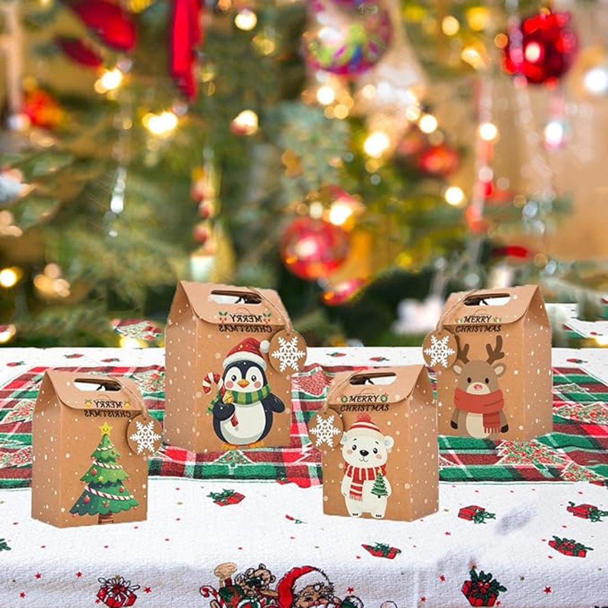 Gift Bags - 24-pack - Paper Gift Bags - Christmas Kraft Paper Candy Boxes - Christmas Kraft Paper Cookie and Snack Boxes - Christmas Gift Boxes - Christmas Party Supplies and Decorations - Image 3
