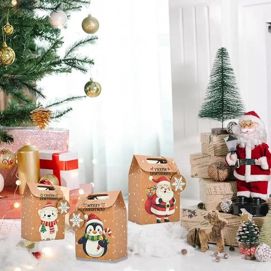 Gift Bags - 24-pack - Paper Gift Bags - Christmas Kraft Paper Candy Boxes - Christmas Kraft Paper Cookie and Snack Boxes - Christmas Gift Boxes - Christmas Party Supplies and Decorations - Image 4