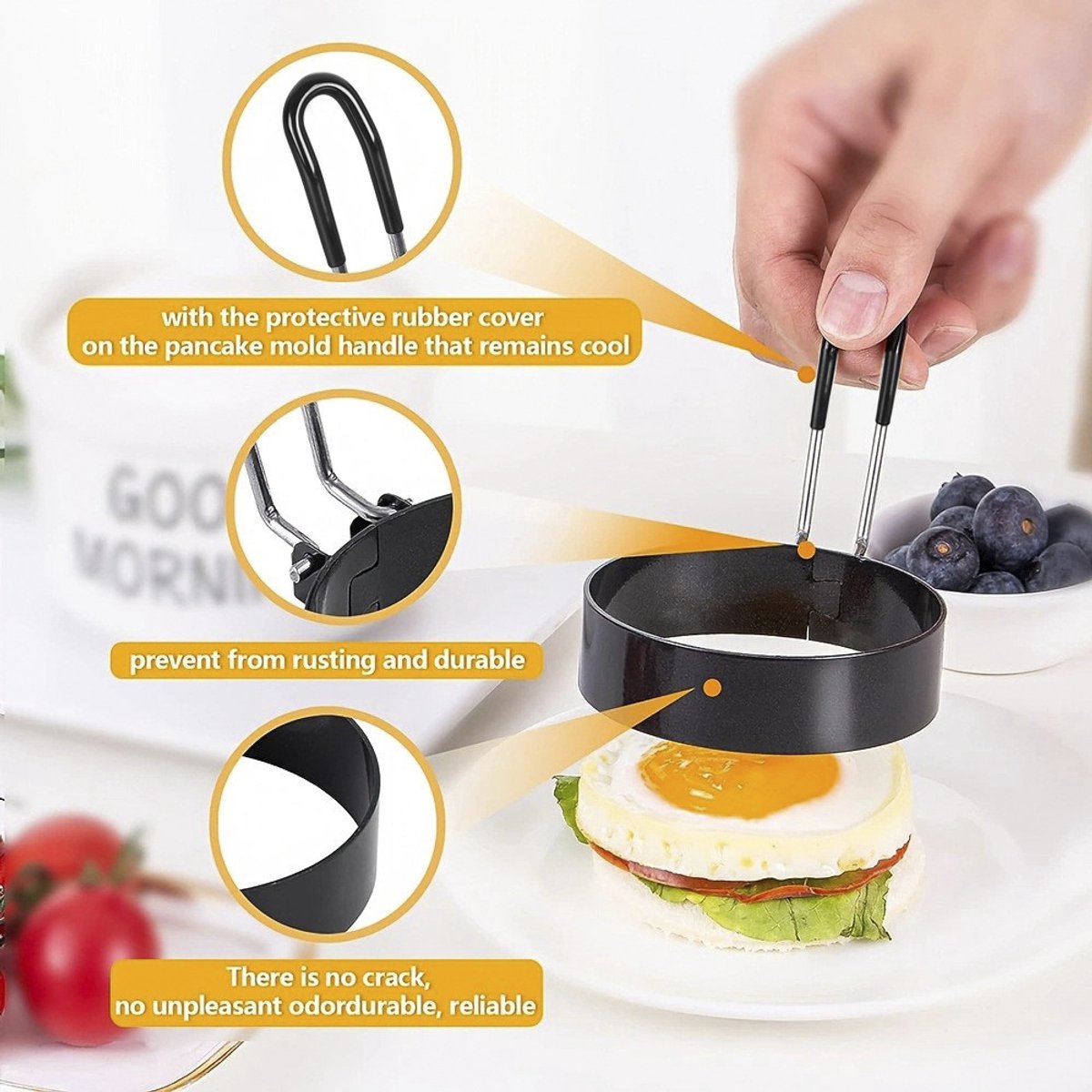 Four-Piece Round Egg Frying Set - Non-Stick Egg Rings - Egg Molds - Spring Roll Molds - Non-Stick Egg Rings - Leak-Proof Egg Molds - Image 3