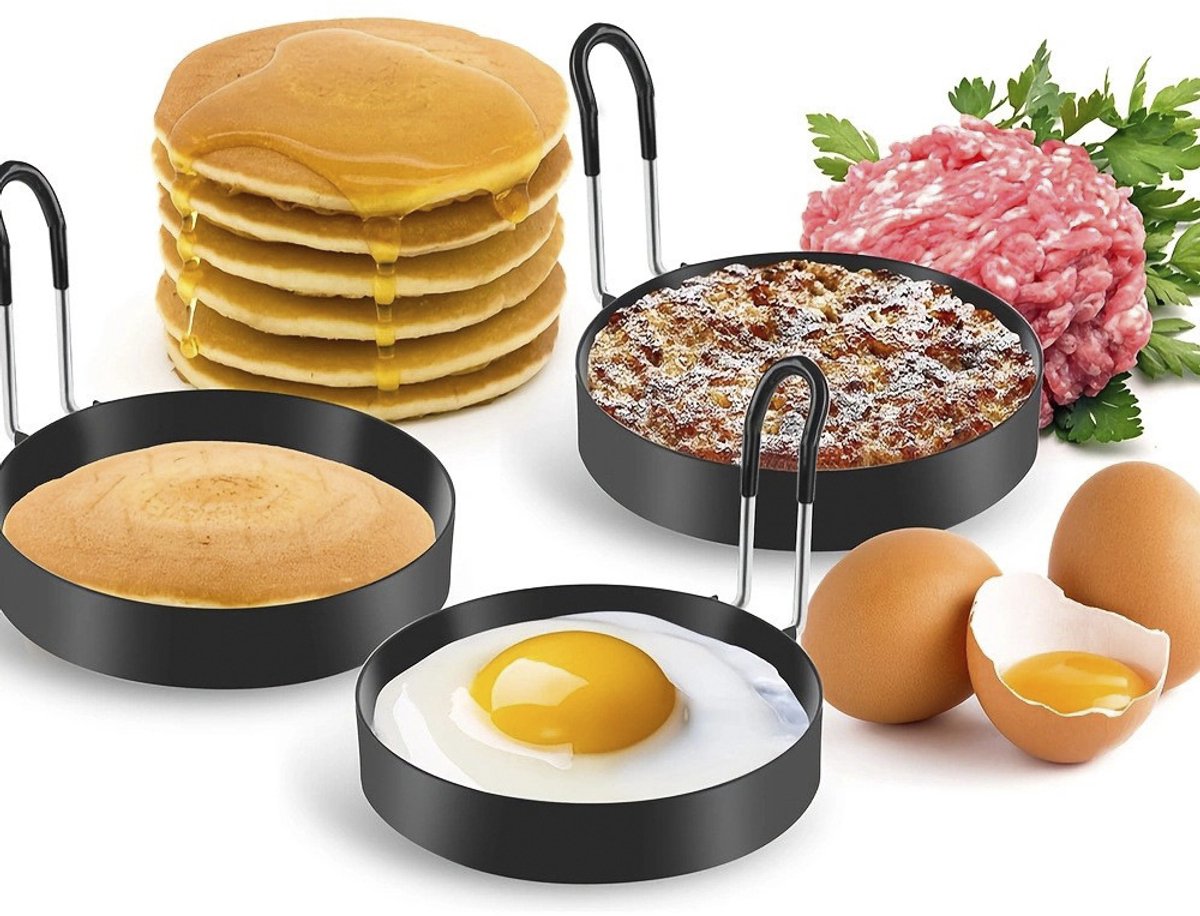 Four-Piece Round Egg Frying Set - Non-Stick Egg Rings - Egg Molds - Spring Roll Molds - Non-Stick Egg Rings - Leak-Proof Egg Molds - Image 4