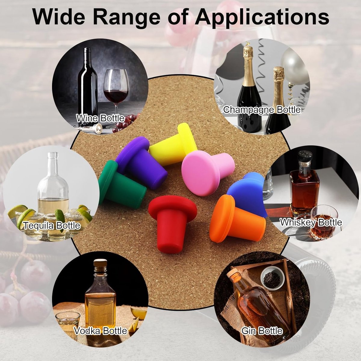 7 Wine Bottle Stoppers - Reusable - 7 Colors - Silicone Stoppers, Inner Diameter 1.7-2 cm - Wine Bottle Stoppers - Image 3
