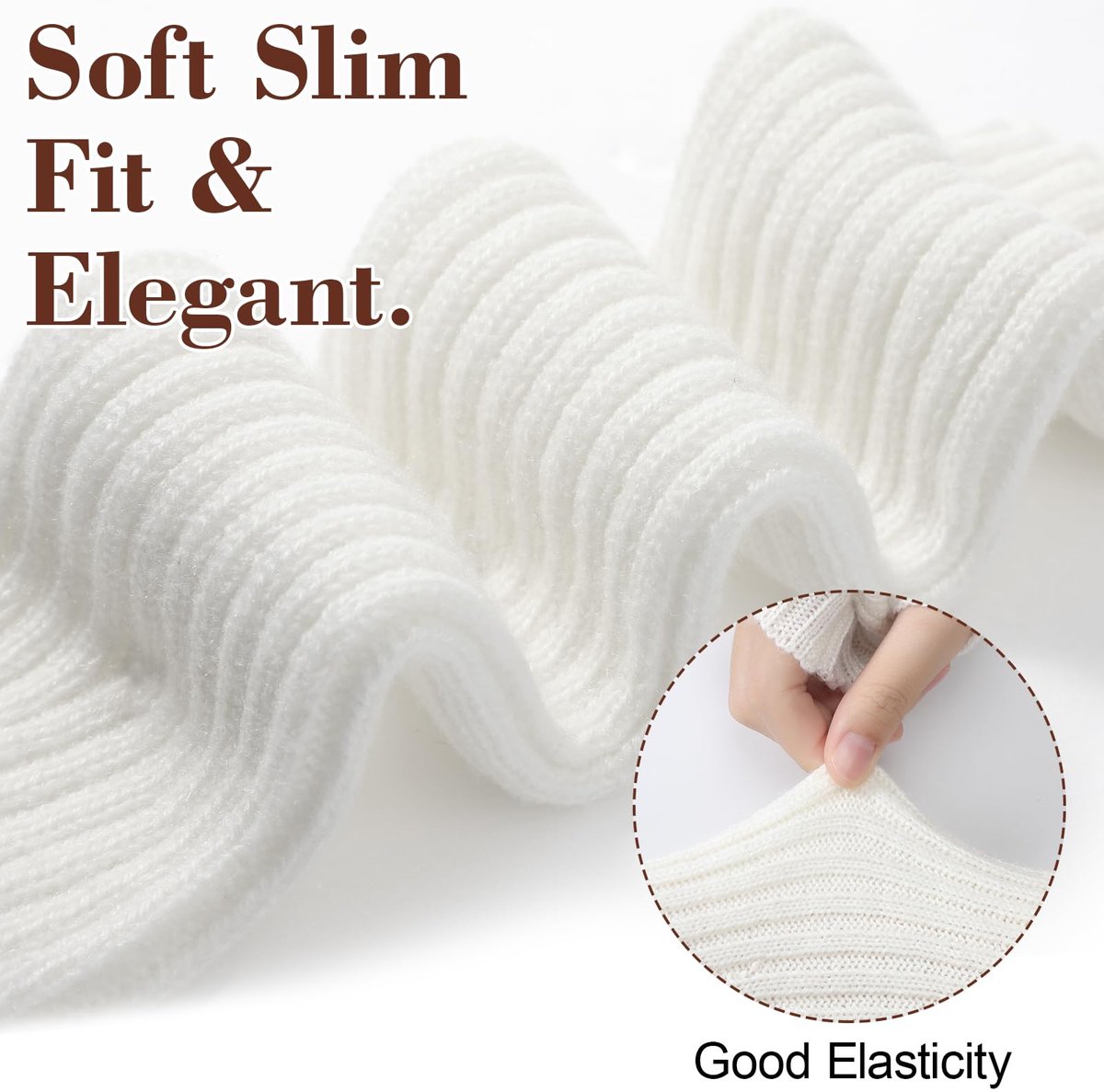 Arm Sleeves - Women's Long Fingerless - Knitted Y2K Arm Sleeves - (Vit) - Image 2