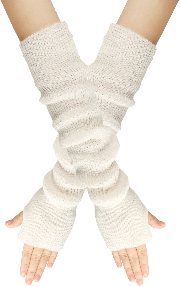 Arm Sleeves - Women's Long Fingerless - Knitted Y2K Arm Sleeves - (Vit) - Image 4