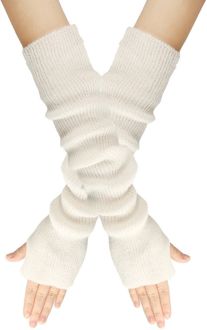 Arm Sleeves - Women's Long Fingerless - Knitted Y2K Arm Sleeves - (Vit) - Image 4